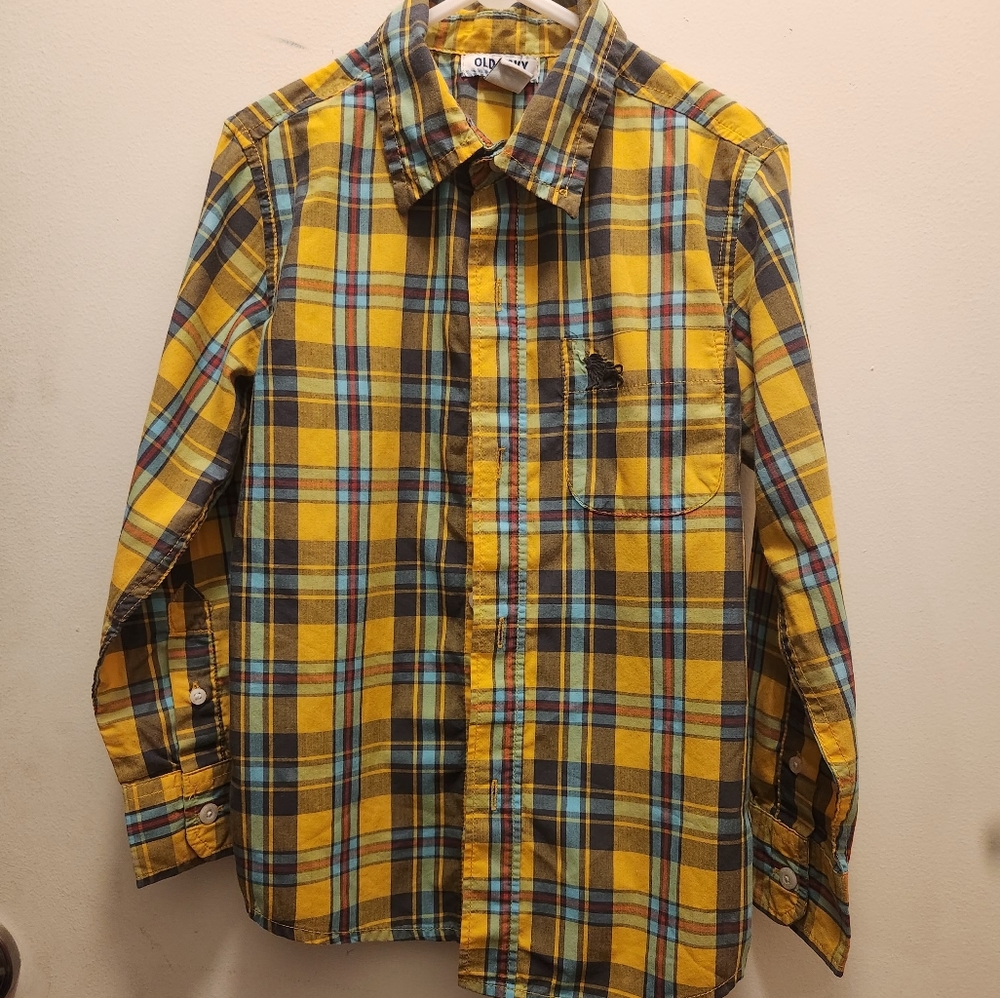 Old Navy XS  Long-sleeve Boy's Yellow Plaid Button Down Shirt